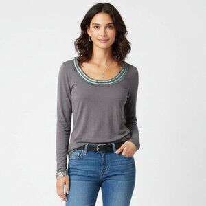 Boden Gray & Blue Long Sleeve Crew Neck Tee T Shirt Top 2